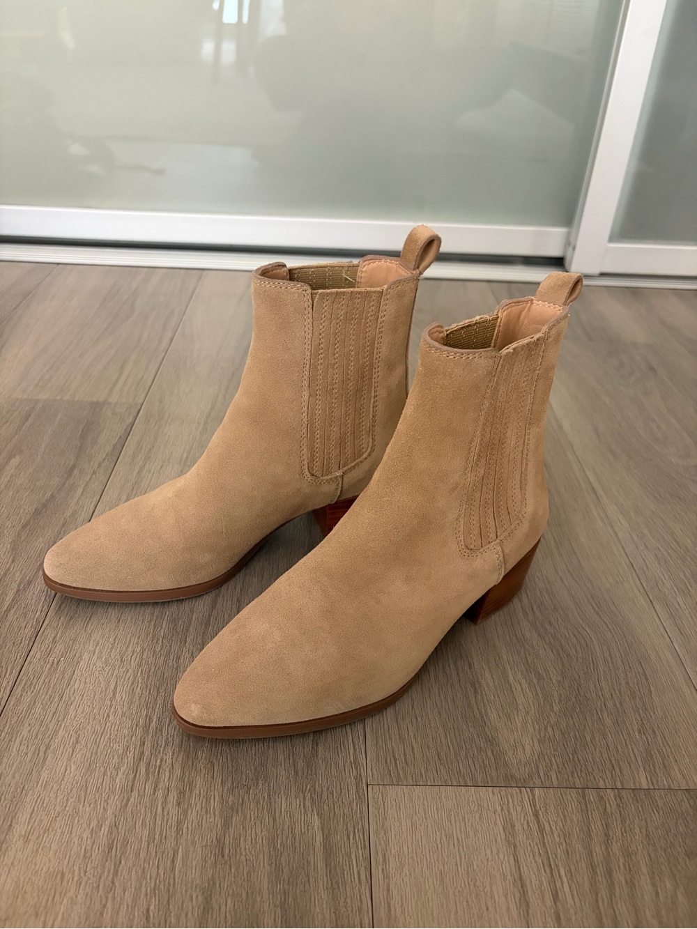 Banana Republic Tan Suede Ankle Booties with Low Block Heel
